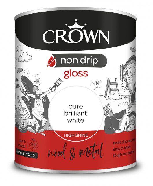 Crown Non Drip Gloss Paint - Brilliant White - 750ml