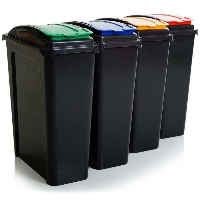 VFM Recycle It 25L Slimline Recycle It Waste Plastic Recycling Bin 4 Piece Set