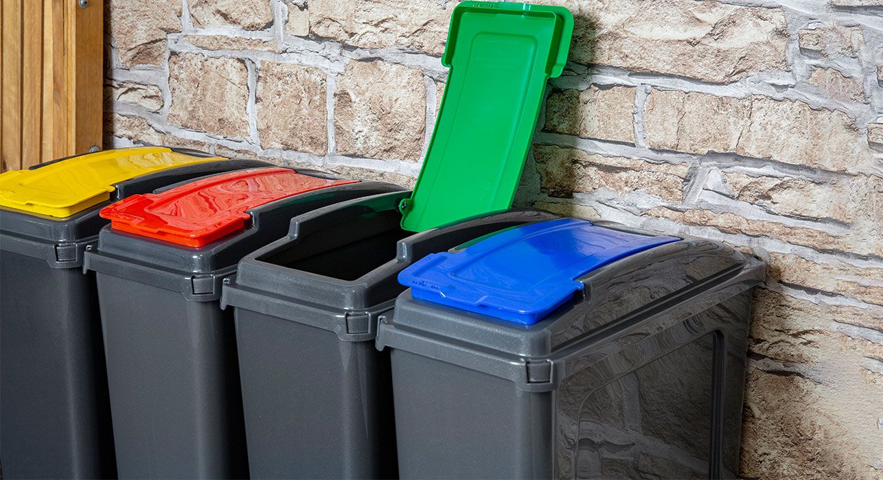 VFM Recycle It 25L Slimline Recycle It Waste Plastic Recycling Bin 4 Piece Set