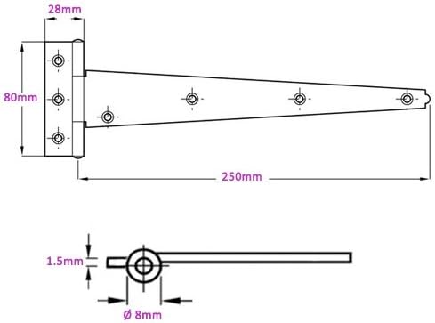Pair of Light Duty Tee Hinges in Black or Zinc Plated Finish 250mm (10") Black