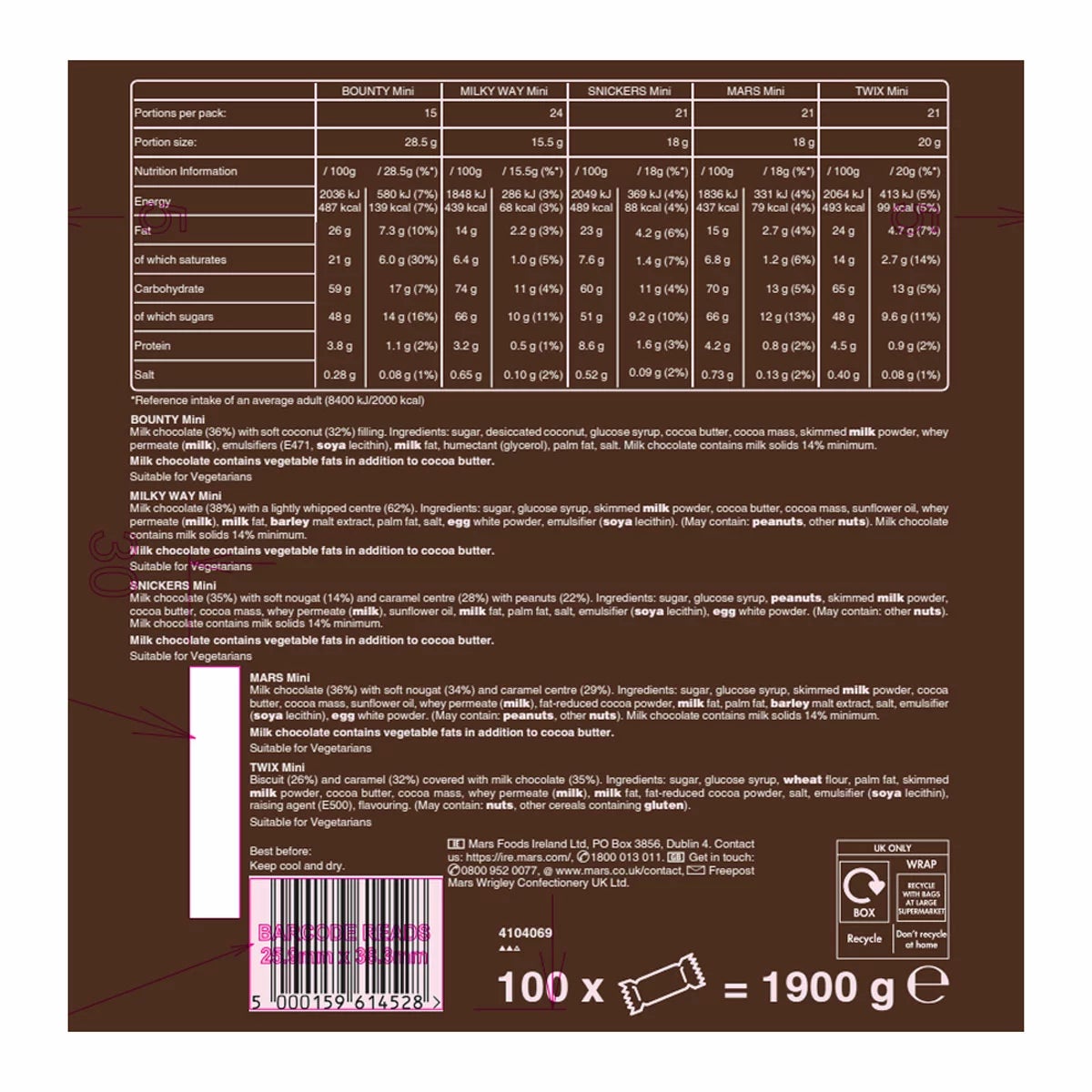 Mars The Big Box Fun Size Chocolate Bars | 1 x 100 Bars | 1.9kg Multipack