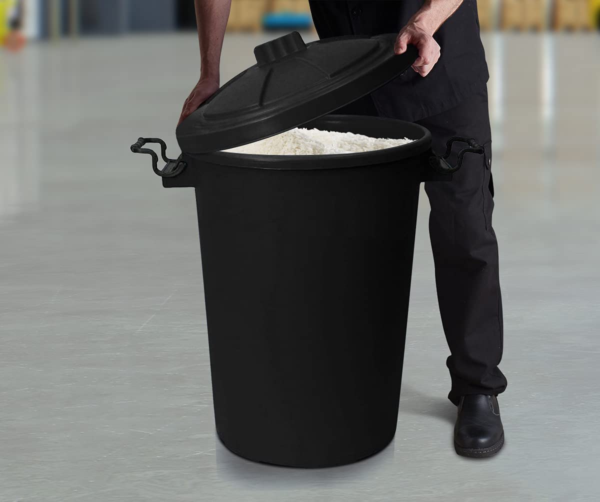 Fixtures Refuse Bin with Lid and Metal Clip Handles 80 Litre (Black)