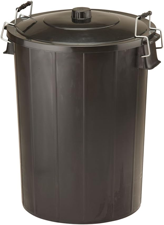 Fixtures Refuse Bin with Lid and Metal Clip Handles 80 Litre (Black)