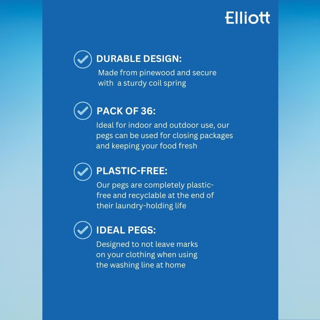 Elliott Traditional Pinewood Clothes Pegs 36 Pegs