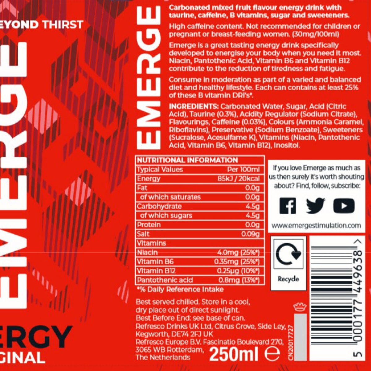 Emerge Regular Energy Cans 24x250ml