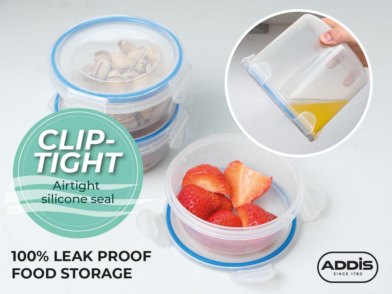 Addis Clip Tight Food Storage Container Large 2 Litre Round Airtight Silicone Seal