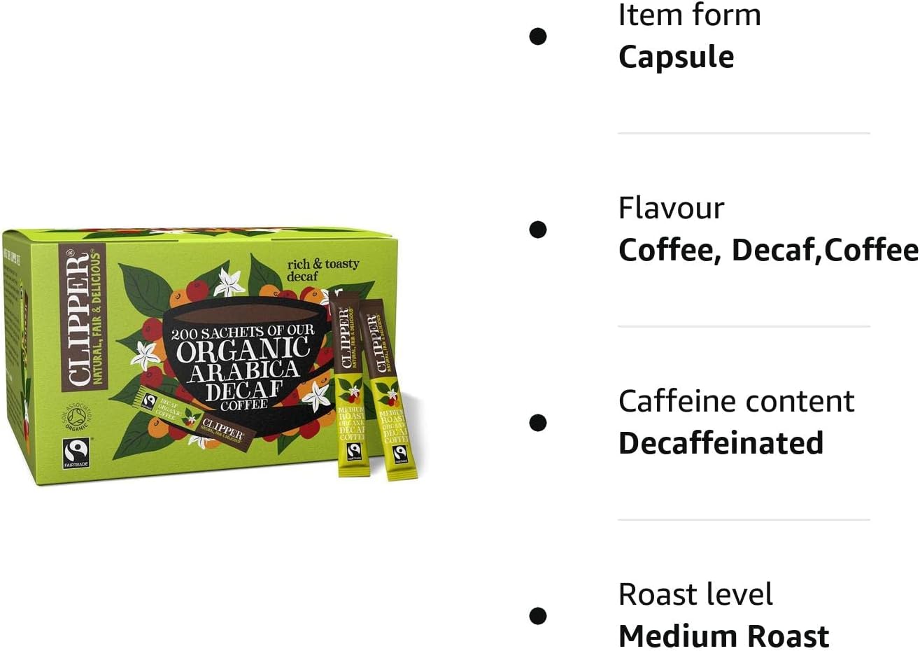 Clipper Fairtrade Organic Instant Freeze Dried Decaffeinated Individual Coffee Sticks 200's