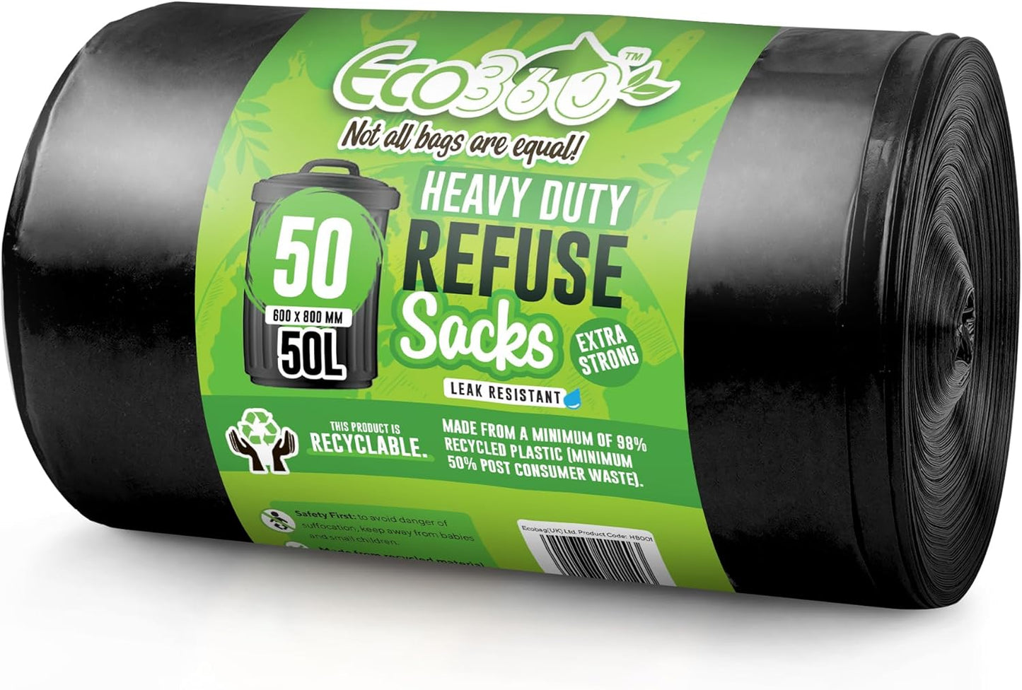 Ecobag 50L Heavy Duty Bin Bags Pack 50's