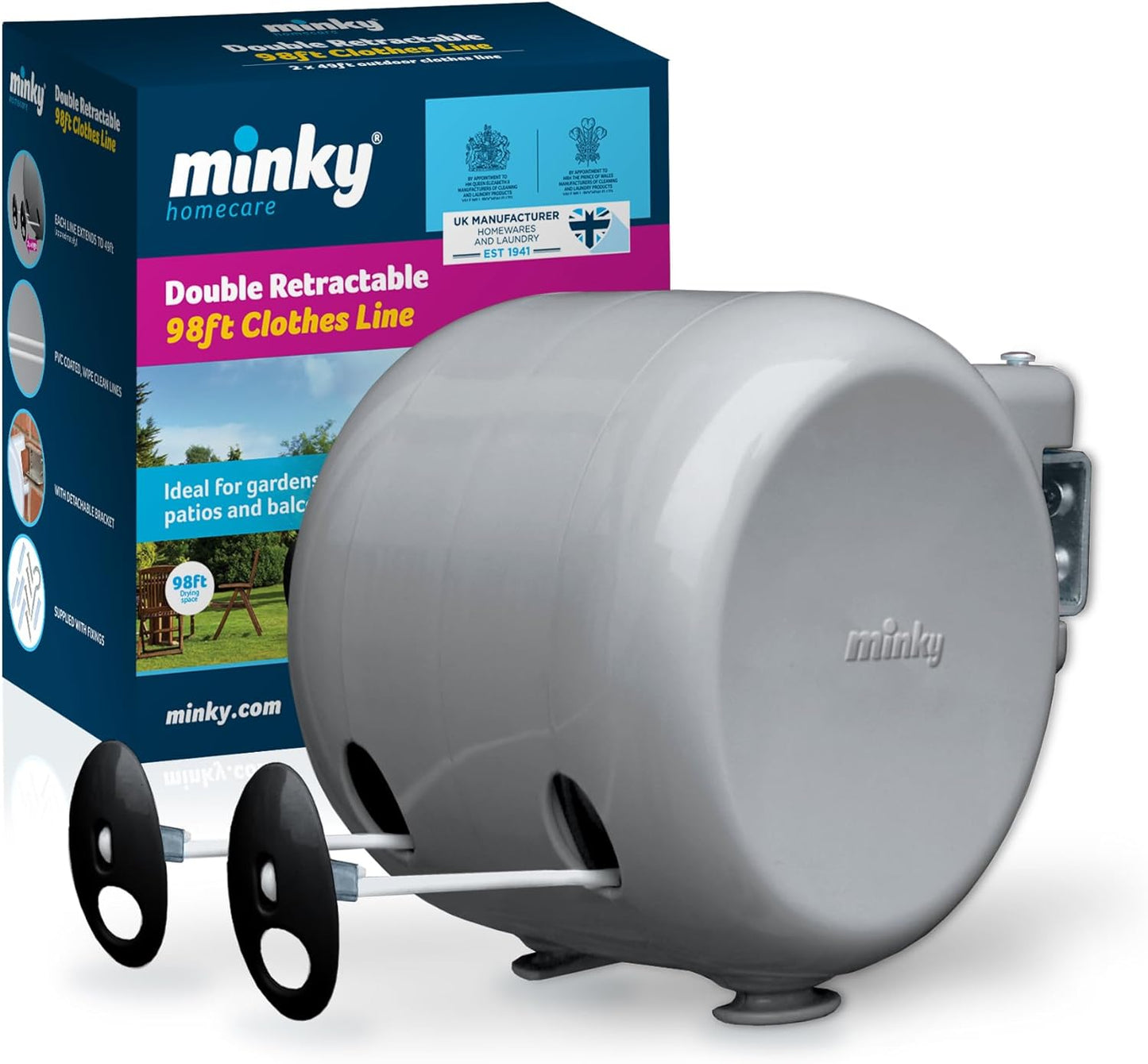 Minky Double Retractable Washing Line | Grey Branded | 2 X 15m/95ft Drying Space