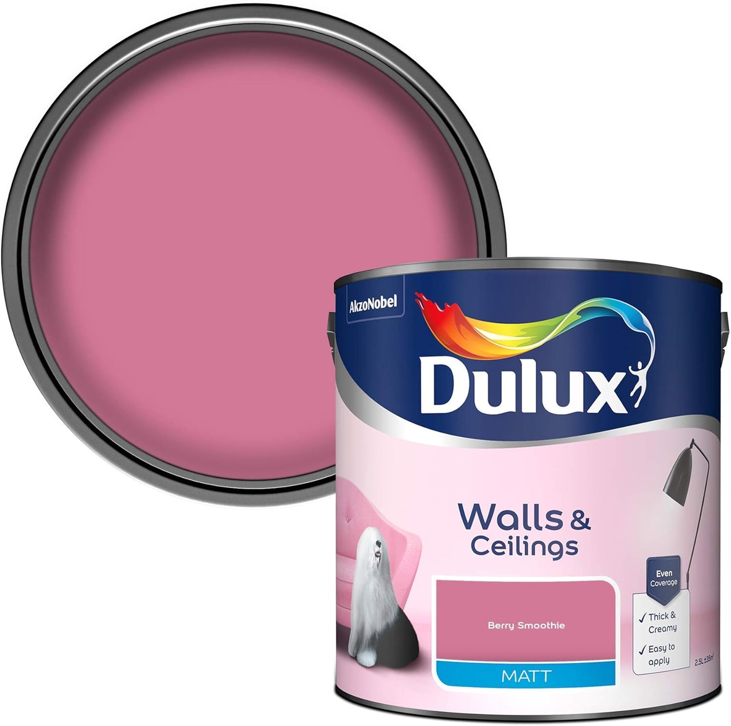 Dulux Matt Emulsion Paint For Walls And Ceilings - Berry Smoothie 2.5 Litres