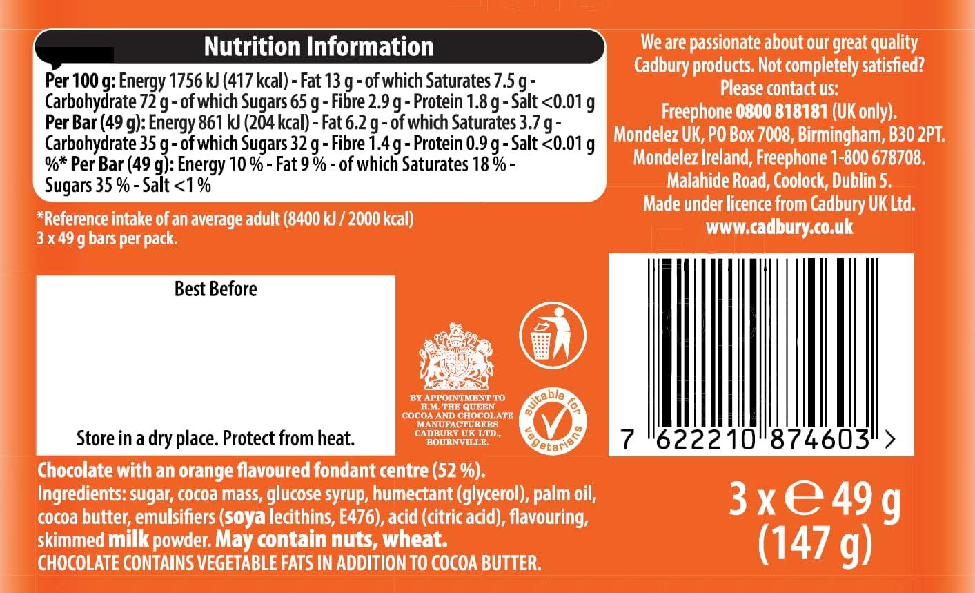 Fry's Chocolate Orange Cream | Dark Chocolate Bars with Orange Cream Fondant | 3 x 49g | 16 x 157g Full Case