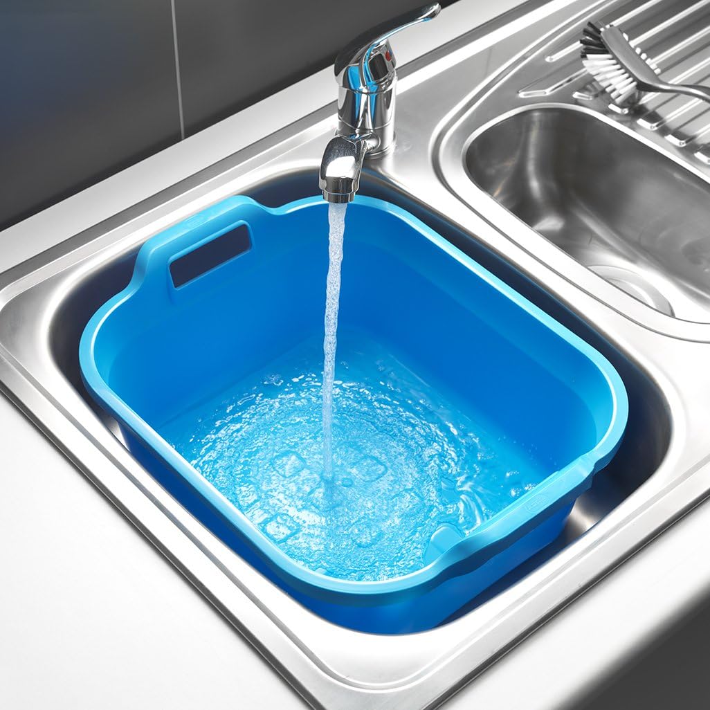 Addis Rectangular Washing Up Bowl With Handles, Plastic, Blue, 39 X 32 X 14 Cm