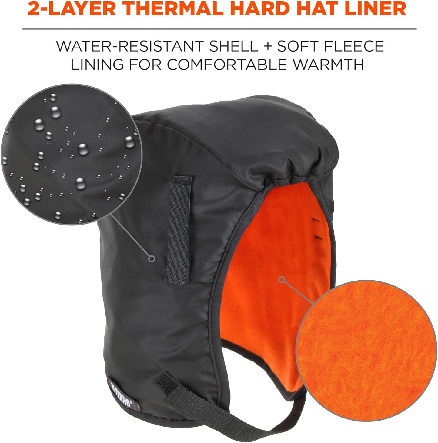 Winter Hard Hat Liner, Thermal Fleece Lining, Chin Length, Black