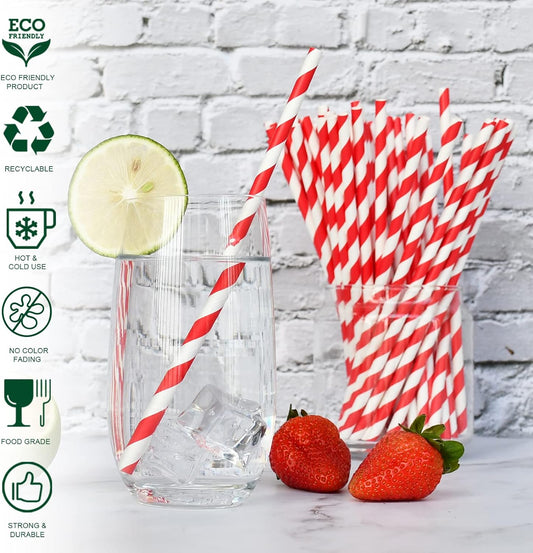 Belgravia Red & White Paper Stripey Straws Pack 500's