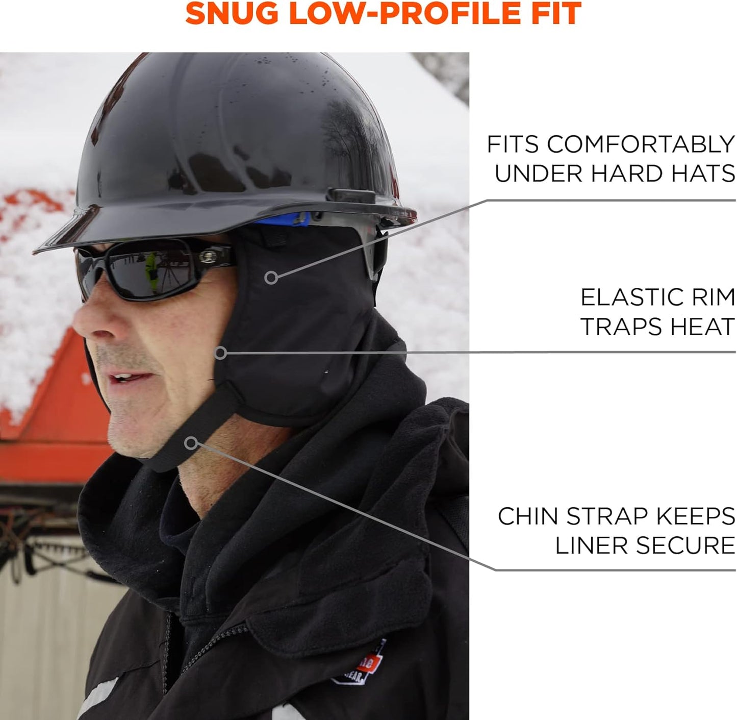 Winter Hard Hat Liner, Thermal Fleece Lining, Chin Length, Black