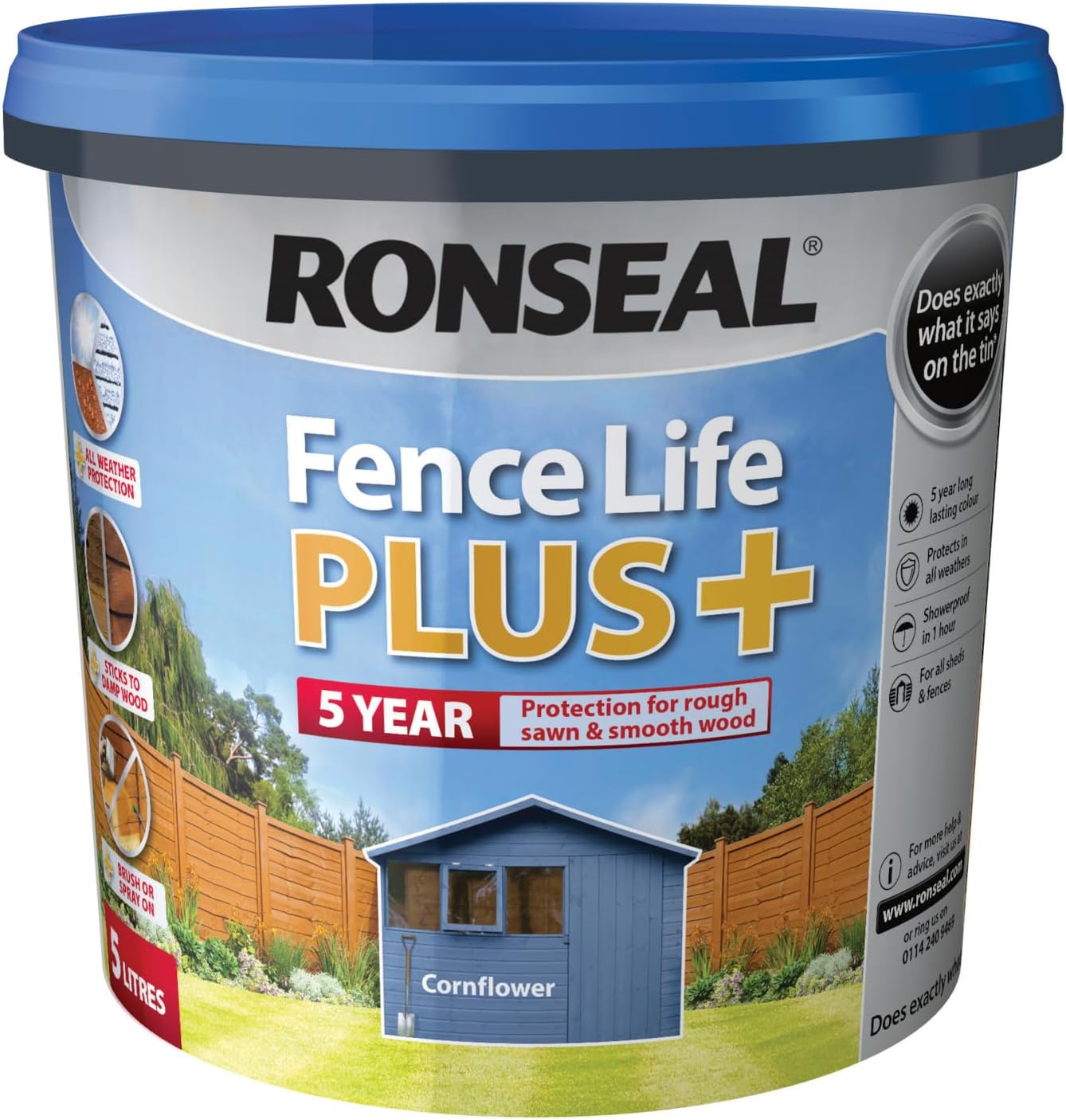 Ronseal 5 Litre Fence Life Plus Paint - Cornflower