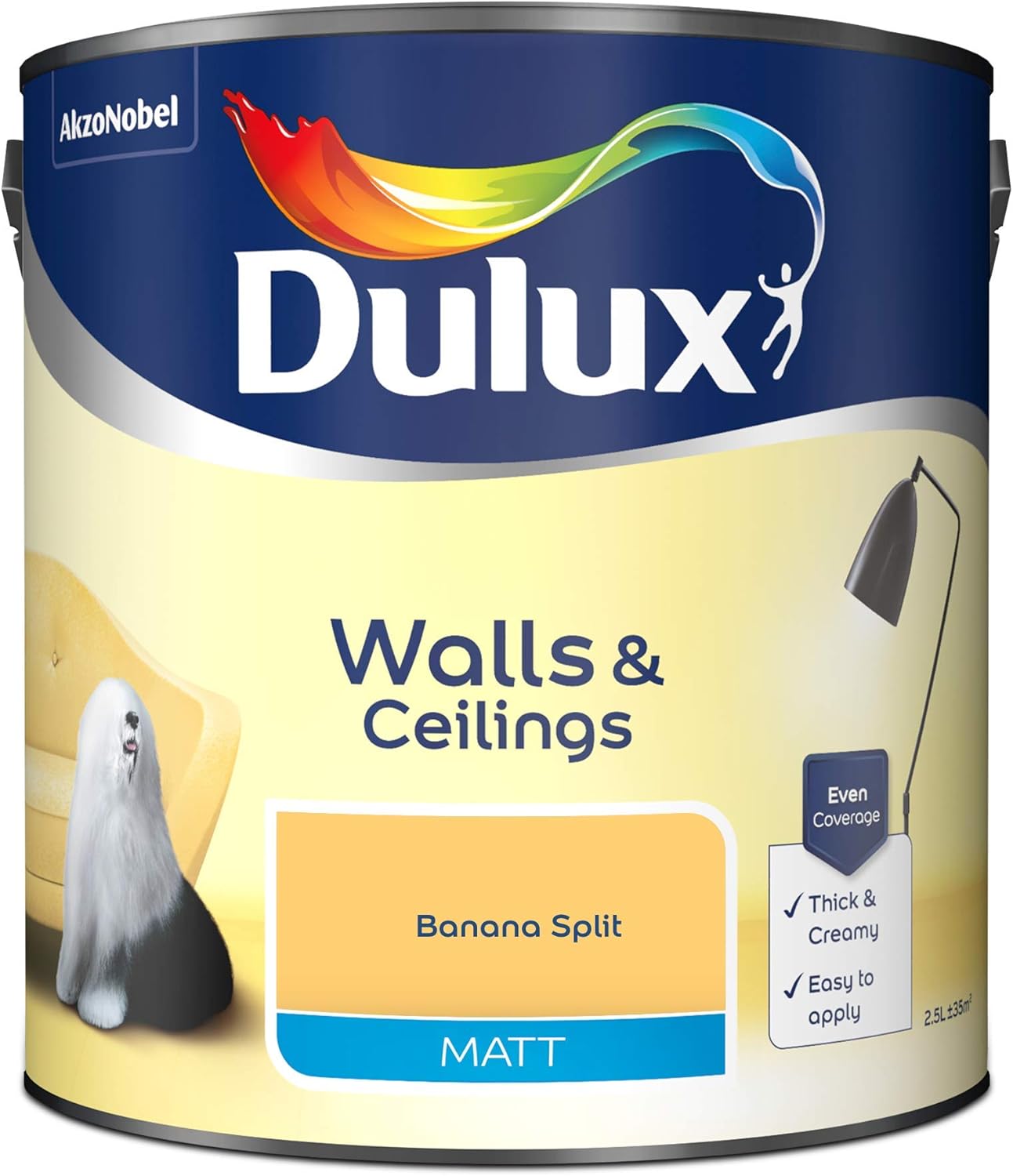 Dulux Walls & Ceilings Matt Emulsion Paint, Banana Split, 2.5 Litres