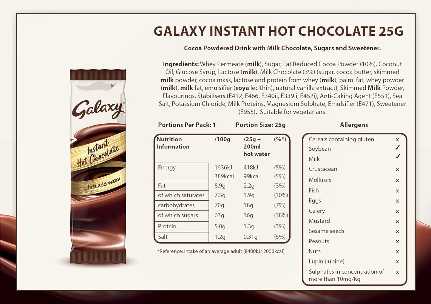 Galaxy Instant Hot Chocolate Sachets 100's