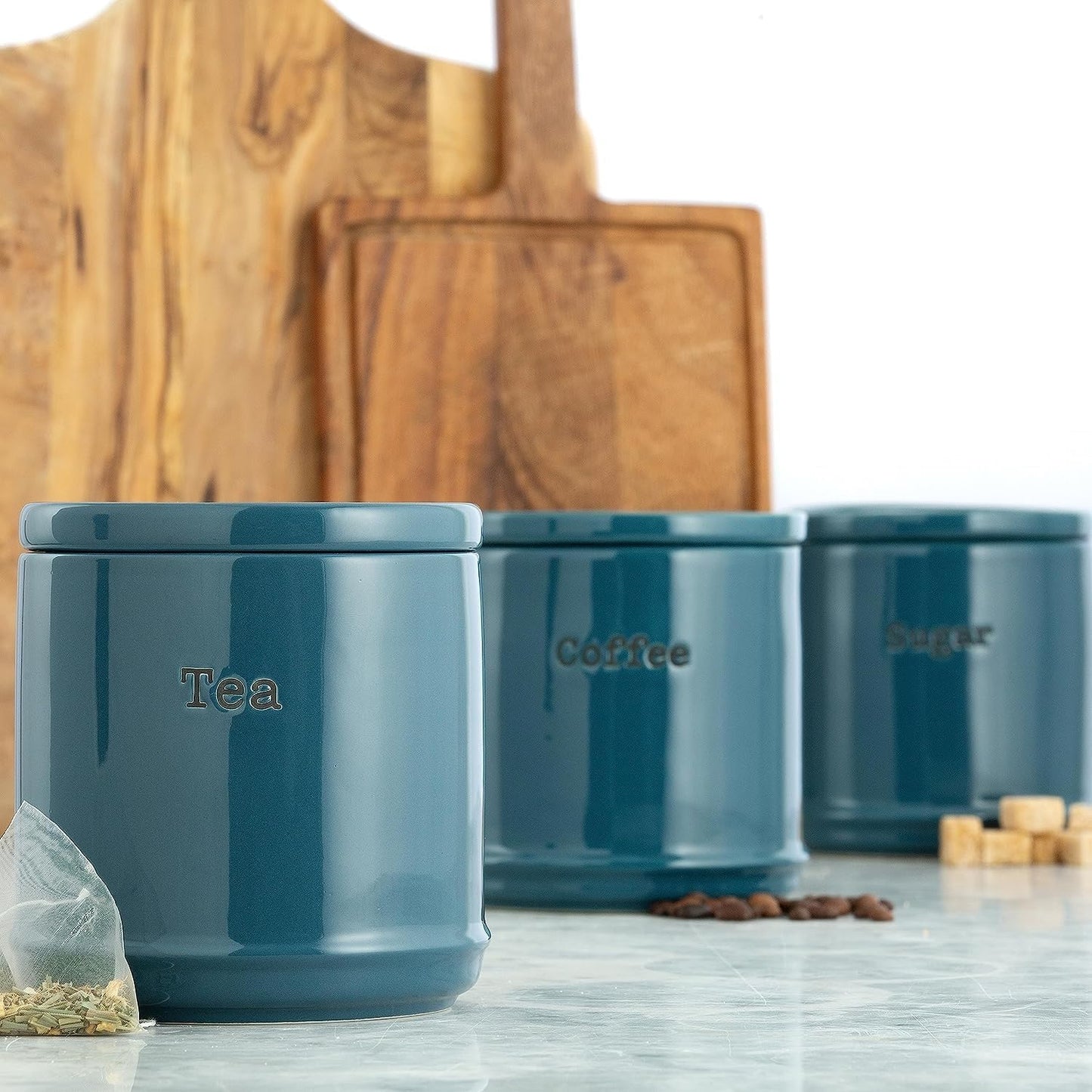 Accents Tea/Coffee/Sugar Canisters Set in TEAL