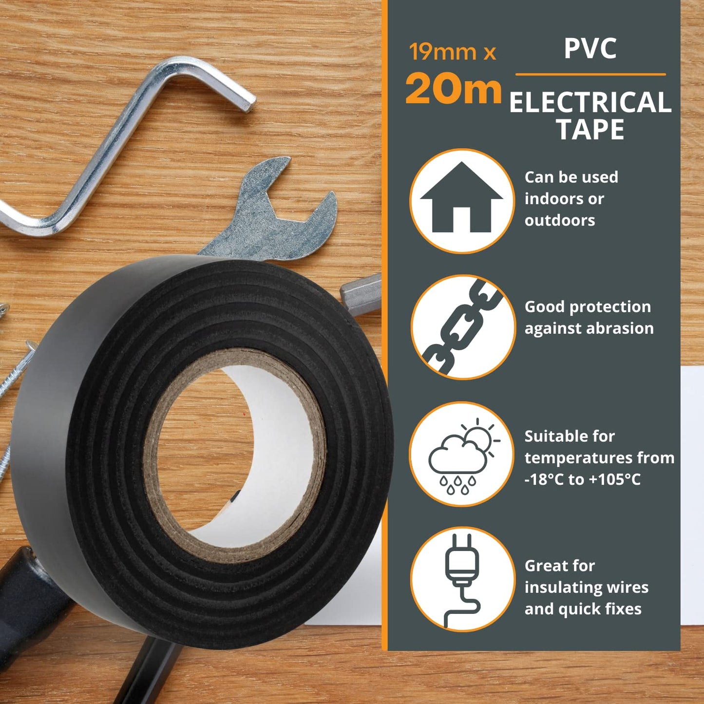 Black PVC DENCON Electrical Tape 19mm x 20M Insulation Tape (Pack of 1-10)