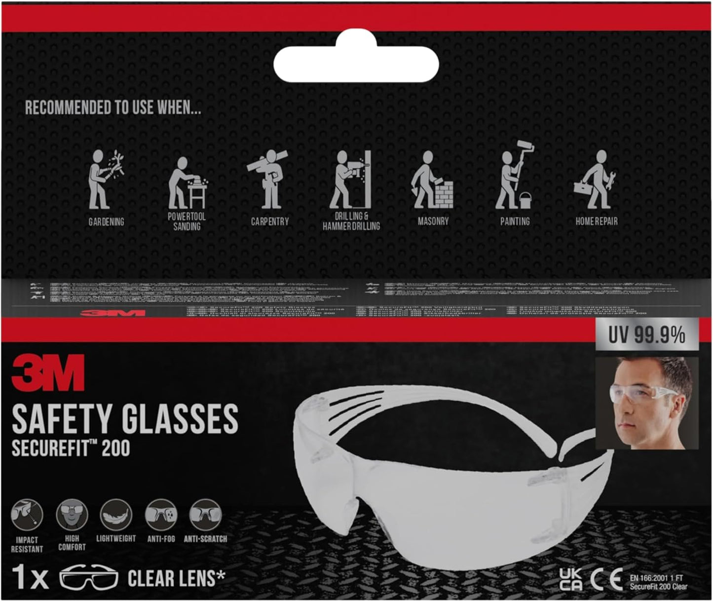 3M SecureFit SF200C-1 Clear Anti-scratch Safety Glasses 3M
