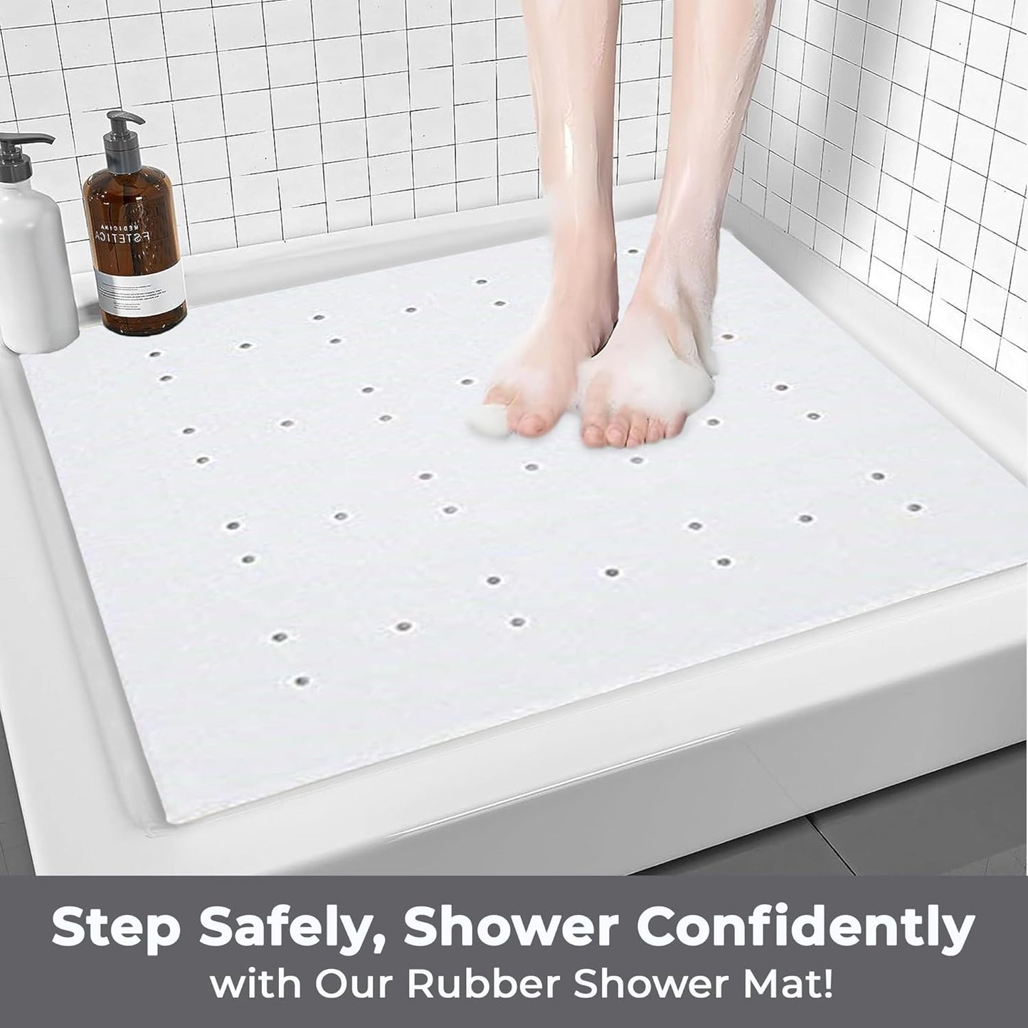 Blue Canyon Nonslip Antibacterial Rubber Shower Mats 53X53 Cm White