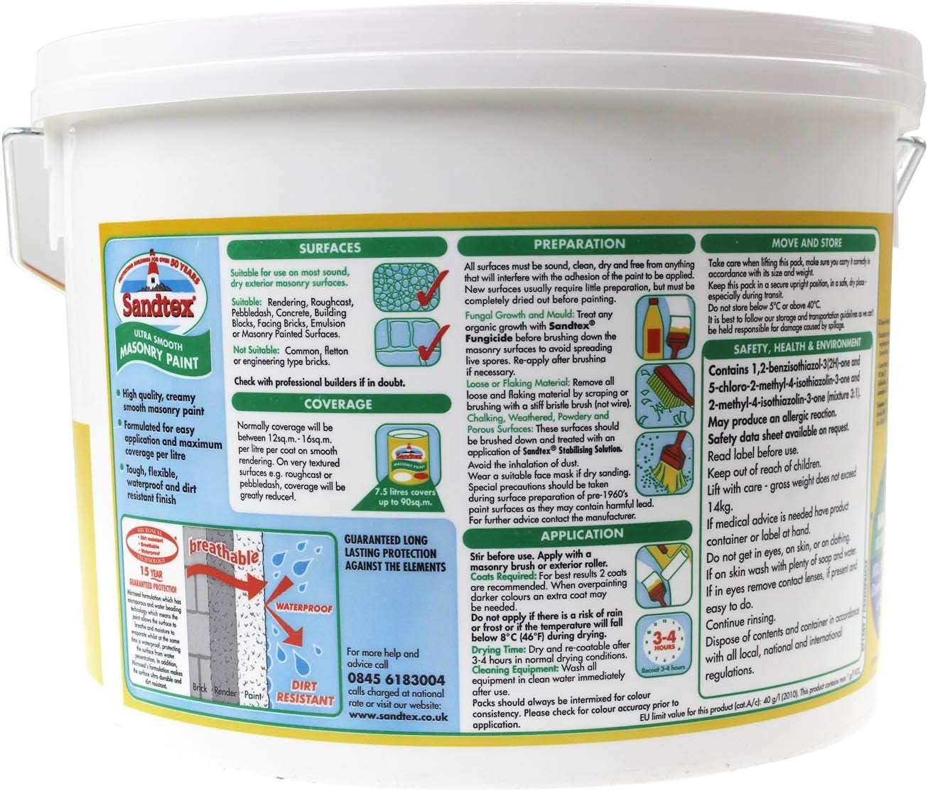 Sandtex Ultra Smooth Masonry Paint - Pure Brilliant White - 7.5 litres