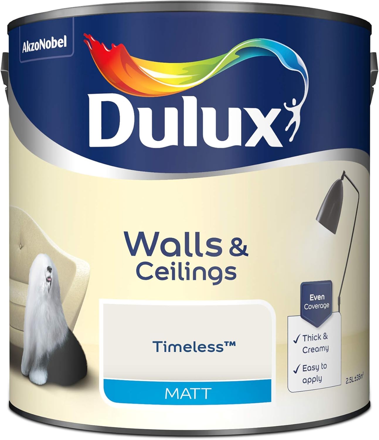 Dulux Matt Emulsion Paint For Walls And Ceilings - Timeless 2.5 Litres