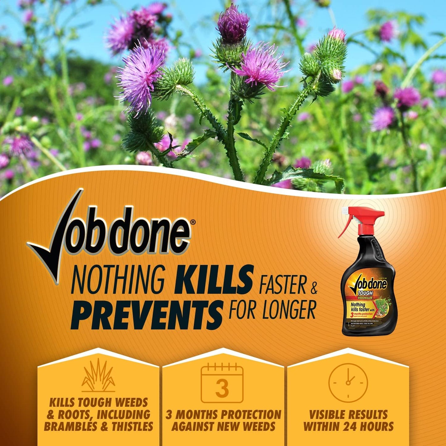 Job Done Tough Weedkiller | 1 Litre Spray | Controls Brambles, Nettles and More.