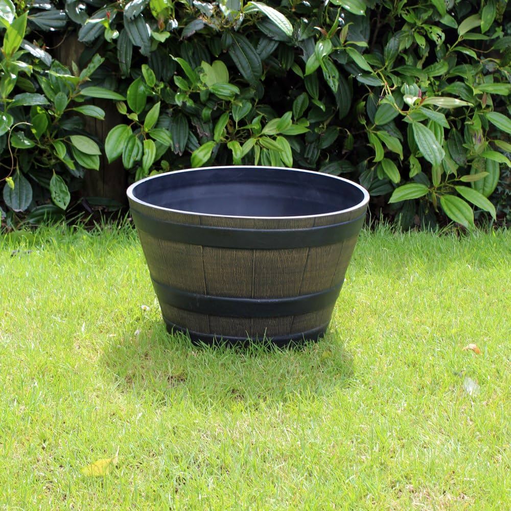 Fixtures Half Barrel Cask Grey 40cm x 27cm Medium Planter
