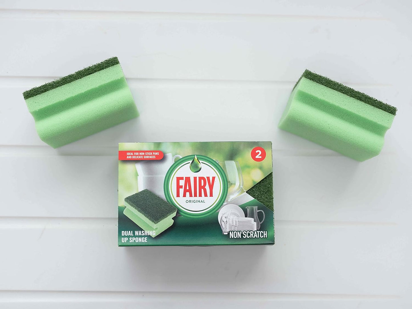 Addis Fairy Originals Non Scratch General Dual Sponge Scourer With Crystals, Pack Of 2, Green