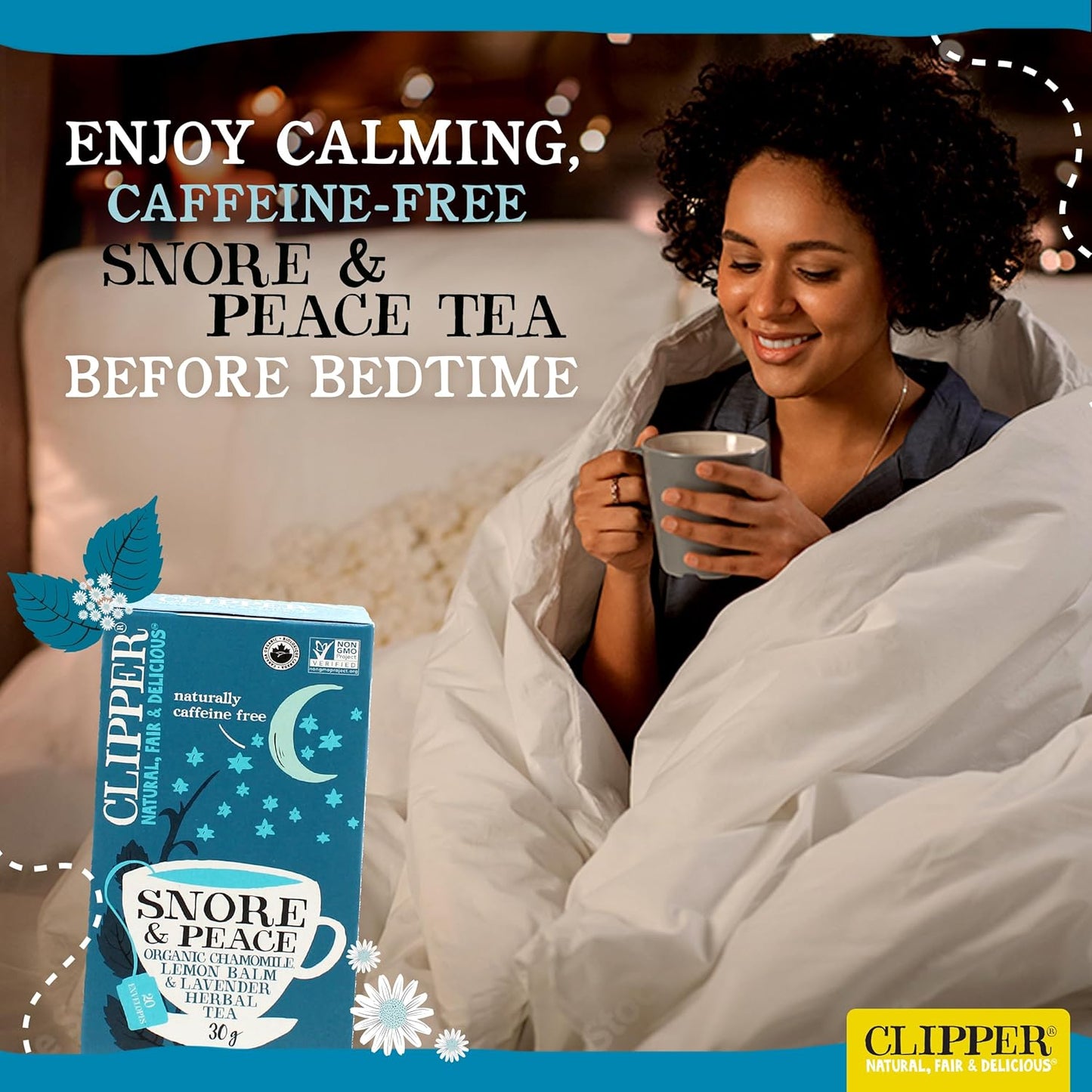 Clipper 'Snore & Peace' Organic Chamomile, Lemon Balm & Lavender Envelopes 20's