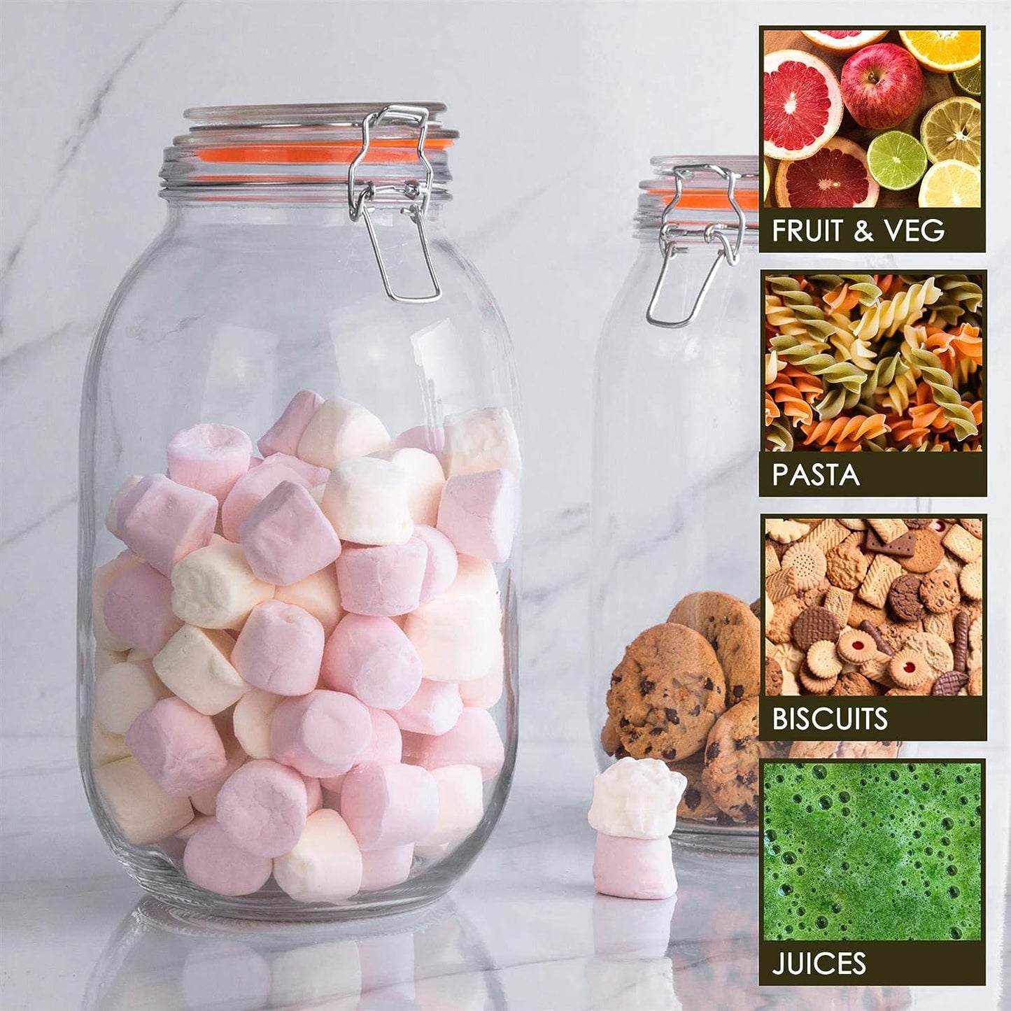 Kilner Branded LARGE SQUARE CLIP TOP Glass Preservation Storage Jar 3 Litre