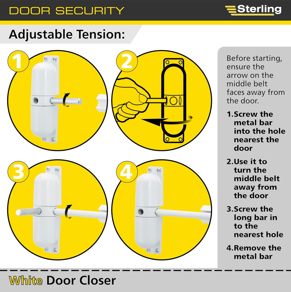 Burg Wachter Spring Loaded Adjustable Auto Closing Door Closer | Home & Commercial | White