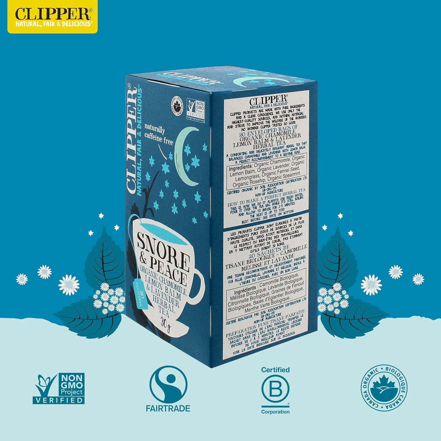Clipper 'Snore & Peace' Organic Chamomile, Lemon Balm & Lavender Envelopes 20's