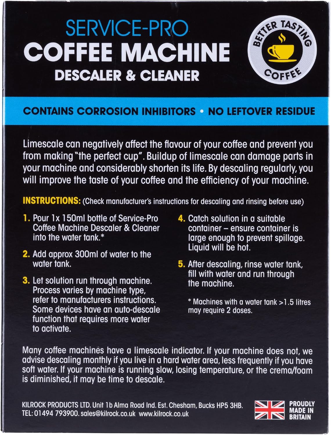 Kilrock All Coffee machine Descaler and Cleaner | 2 x 150ml Bottles