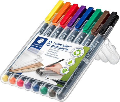 Staedtler Lumocolor Assorted Permanent Pens 0.6mm Line Pack 8's