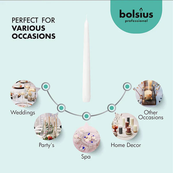 Bolsius Tapered Candles 10 Inch White 7 Hour Burn 100's