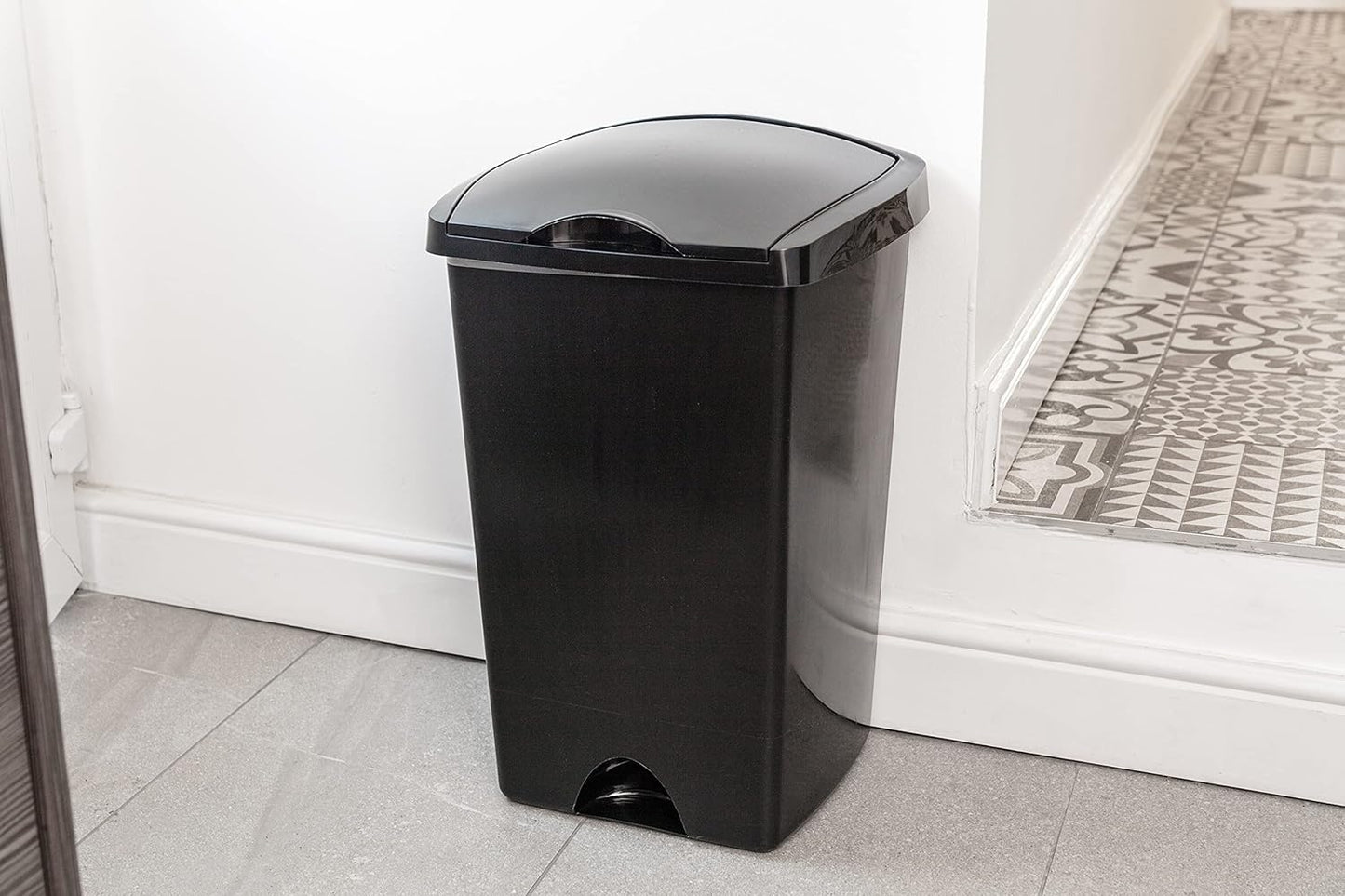 Addis 50ltr Lift Up Flat top Kitchen Waste Trash Complete Bin, All Black