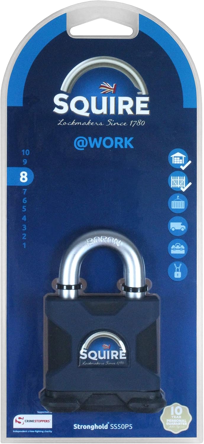 Henry Squire Stronghold P5 Cylinder Open Shackle Steel Padlock, 50mm (Length)