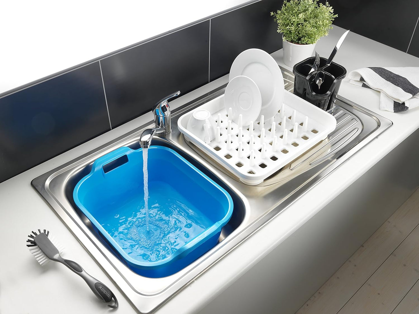 Addis Rectangular Washing Up Bowl With Handles, Plastic, Blue, 39 X 32 X 14 Cm
