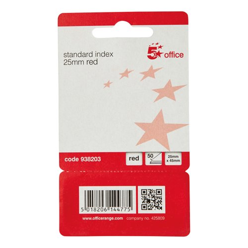 5 Star Standard Index Flags 25x45mm 50 Flags per Pad Red 938203