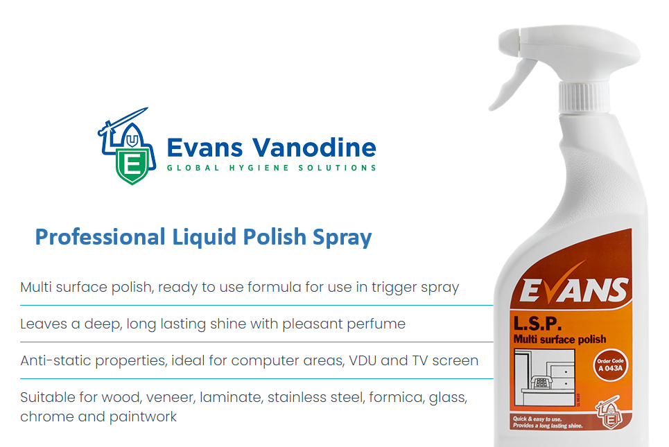 Evans L.S.P. Perfumed Furniture Polish and Window Cleaner Spray Bottle 750ml - NWT FM SOLUTIONS