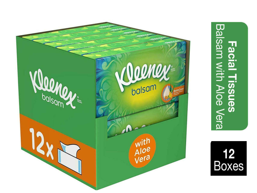 Kleenex Balsam Facial Tissues 64 Tissues Box, For Everyday Use Aloe Vera