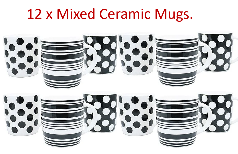 Fixtures 12oz Black & White Pattern Mugs