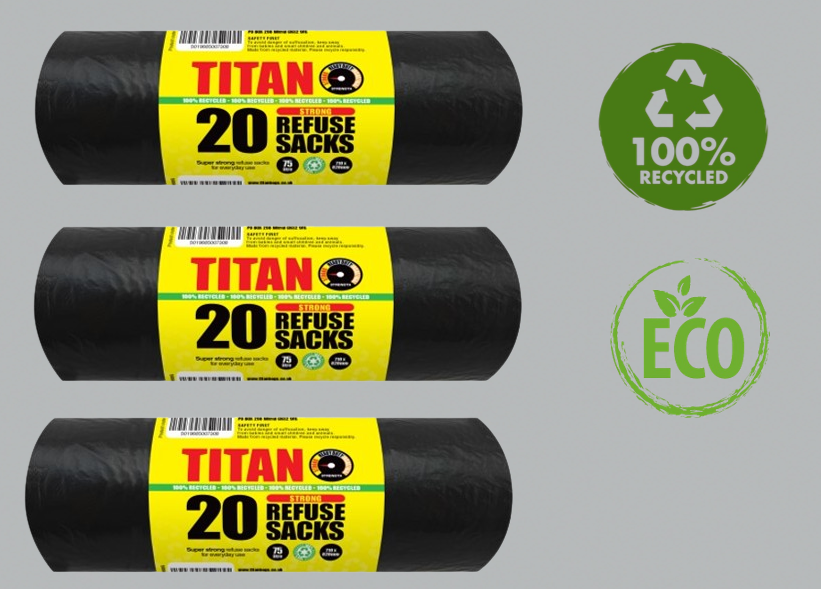 Eco 360 Super Strong Refuse/Bin Sacks 100% Recycled 20's 75L