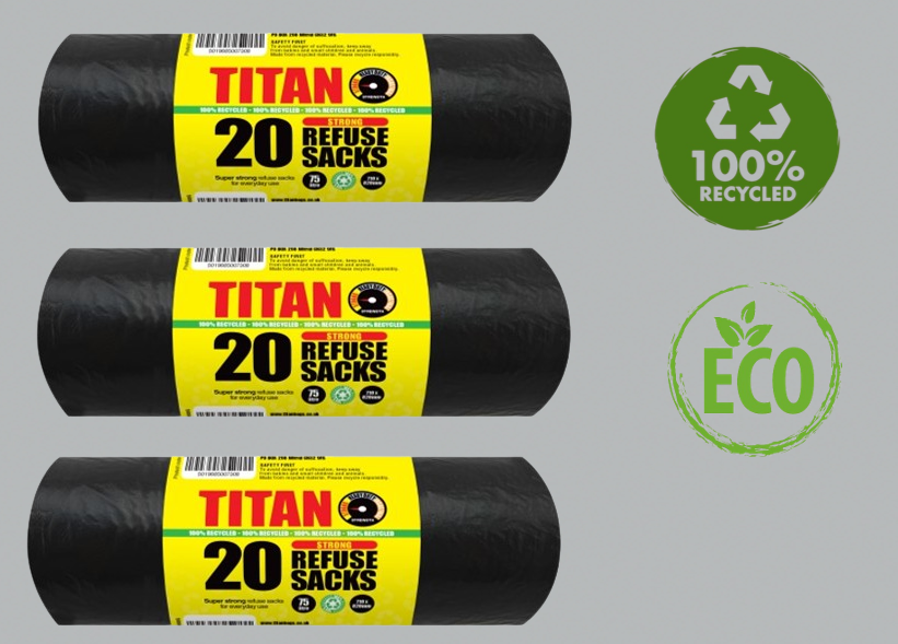 Super Strong Refuse / Bin Sacks 75 Litre & 100% Recycled 20's