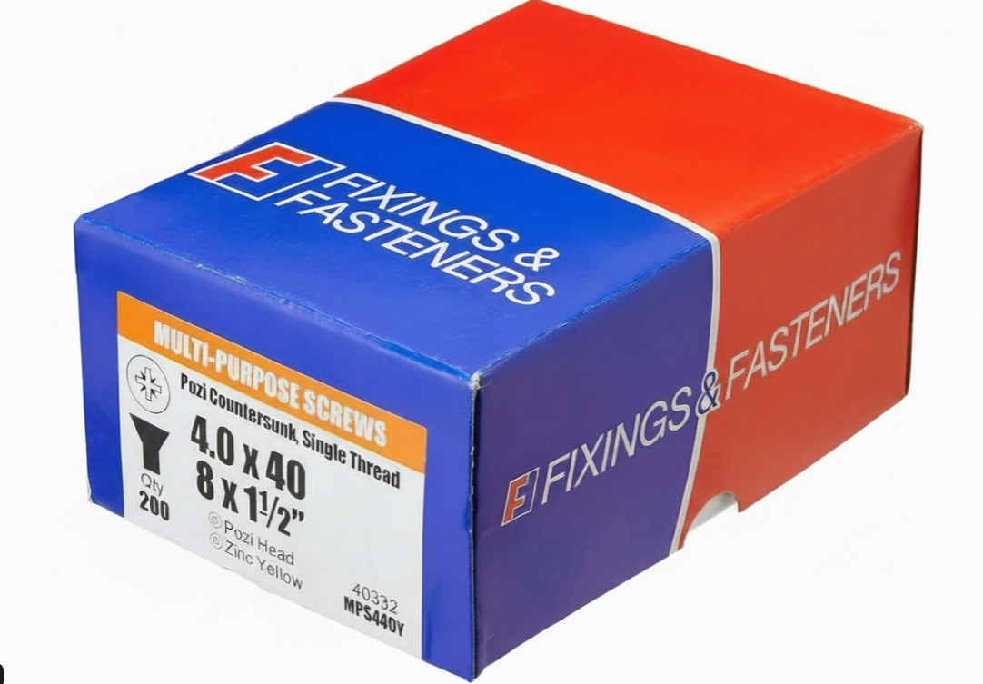 ForgeFix Multi-Purpose Single Thread Screws | 4.0 x 40mm | Zinc Yellow Passivated | Box 200