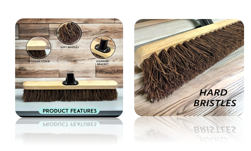 Hard Bristle 18" Stiff Broom Head includes Plastic Support Bracket.
