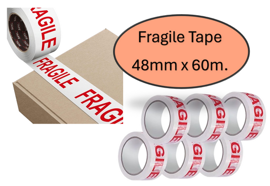 Fragile White & Red Packaging Tape Rolls 48mmx66m